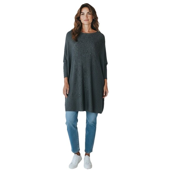 Eileen Fisher Wool & Tencel Sweater Oversized Tunic Top XS Marled Black & Gray - Picture 8 of 8
